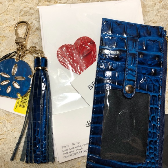 NWT BRAHMIN SAPPHIRE Credit Card Wallet & matching SAND DOLLAR TASSLE - Picture 2 of 3